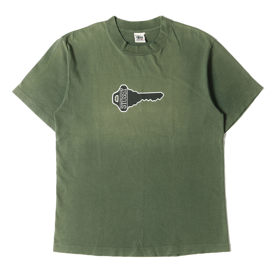 STUSSY(ステューシー)のSTUSSY ステューシー Tシャツ サイズ:M 90s OLD STUSSY 白タグ キー グラフィック クルーネック 半袖 Tシャツ USA製 グリーン トップス カットソー 90年代 古着 【メンズ】【中古】 メンズのトップス(Tシャツ/カットソー(半袖/袖なし))の商品写真