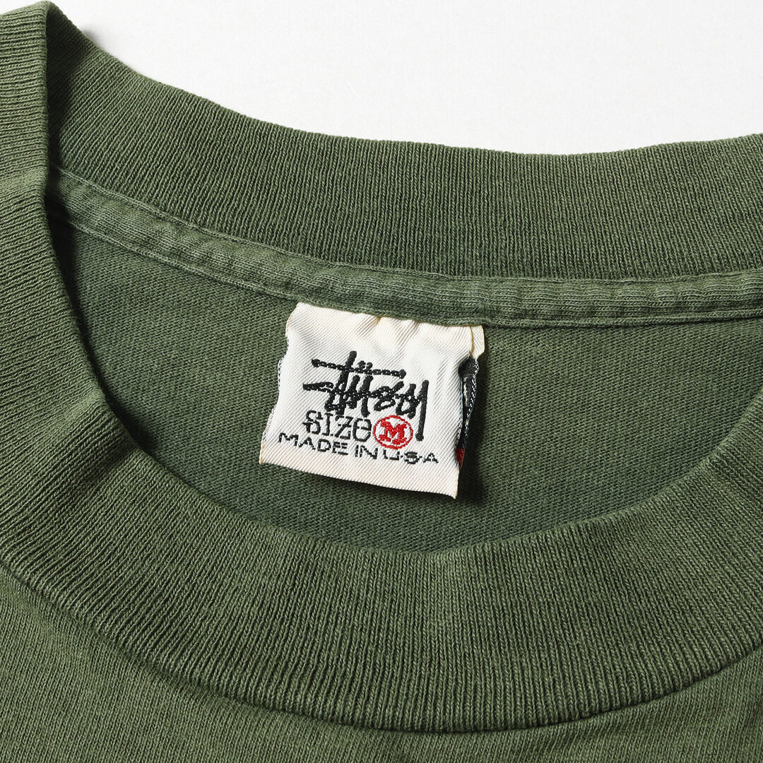 STUSSY ステューシー Tシャツ サイズ:M 90s OLD STUSSY 白タグ キー グラフィック クルーネック 半袖 Tシャツ USA製  グリーン トップス カットソー 90年代 古着 【メンズ】【中古】