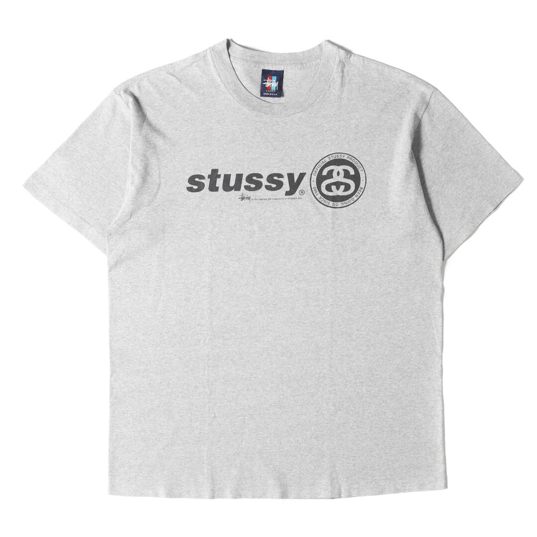 STUSSY ステューシー Tシャツ サイズ:L 90s OLD STUSSY オールドステューシー 紺タグ SSリンクロゴ クルーネック 半袖 Tシャツ USA製 ヘザーグレー トップス カットソー 90年代  【メンズ】