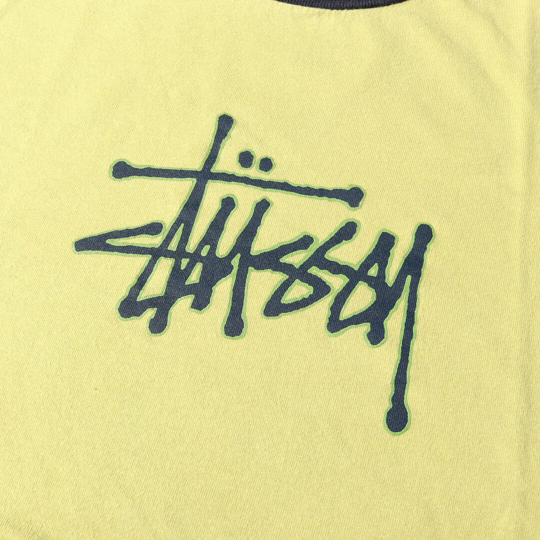 STUSSY ステューシー Tシャツ サイズ:XL 90s OLD STUSSY オールドステューシー 紺タグ ストックロゴ リンガー Tシャツ USA製 イエロー トップス カットソー 半袖 90年代 【メンズ】