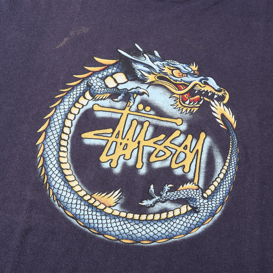 STUSSY ステューシー Tシャツ サイズ:M 90s OLD STUSSY オールドステューシー 紺タグ ドラゴン クルーネック 半袖 Tシャツ USA製 ネイビー 紺 トップス カットソー 90年代  【メンズ】 3