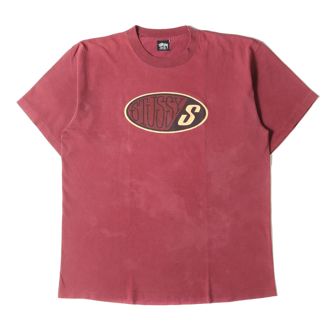 STUSSY ステューシー Tシャツ サイズ:XL 80s OLD STUSSY オールドステューシー 黒タグ オーバルロゴ クルーネック 半袖 Tシャツ USA製 バーガンディー トップス カットソー 80年代 ヴィンテージ  【メンズ】