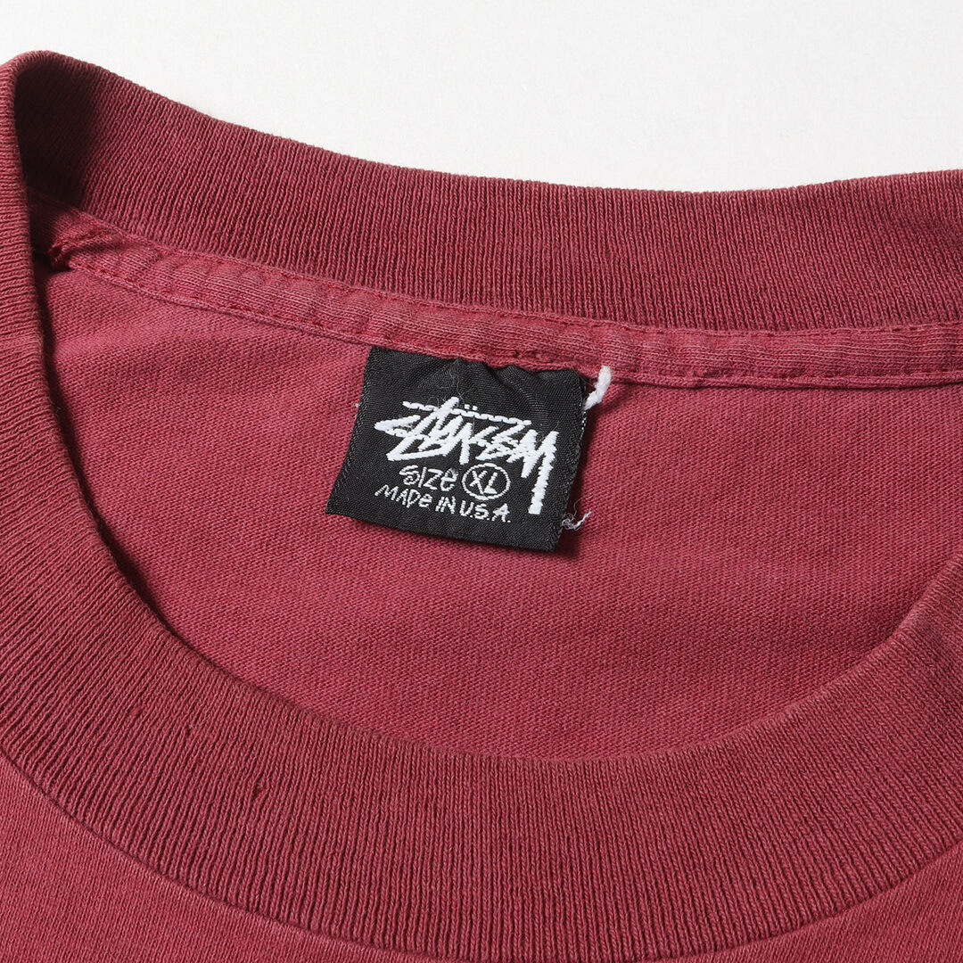 STUSSY ステューシー Tシャツ サイズ:XL 80s OLD STUSSY オールドステューシー 黒タグ オーバルロゴ クルーネック 半袖 Tシャツ USA製 バーガンディー トップス カットソー 80年代 ヴィンテージ  【メンズ】