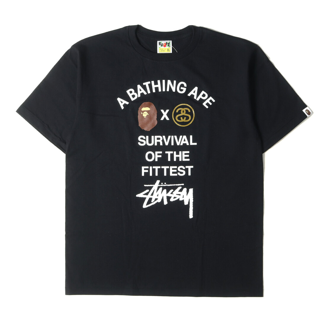 A BATHING APE ア ベイシング エイプ Tシャツ サイズ:XL STUSSY ステューシー 初売り限定 猿顔 SSリンク ロゴ  クルーネック 半袖 Tシャツ ブラック 黒 トップス カットソー コラボ【メンズ】 | フリマアプリ ラクマ