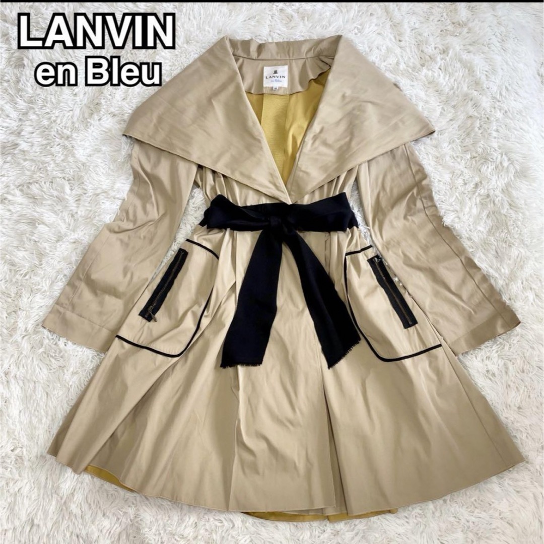 LANVIN en Bleu(ランバンオンブルー)の美品 ランバンオンブルー リボン トレンチコート 春 秋 ベージュ×ブラック レディースのジャケット/アウター(トレンチコート)の商品写真