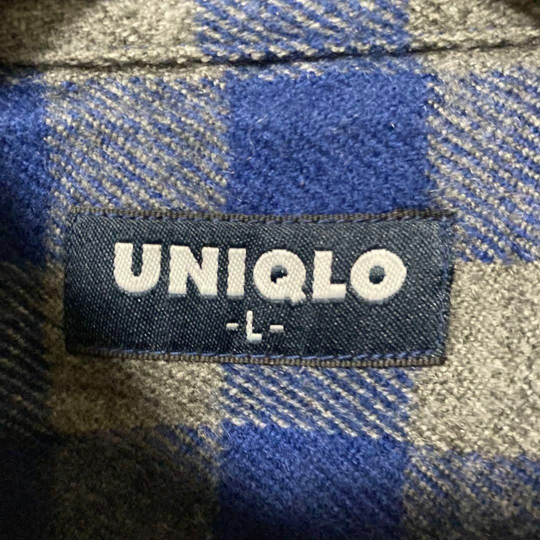 OLD UNIQLO ユニクロ　シャツ　チェック　古着　紺タグ　長袖　紺色　L