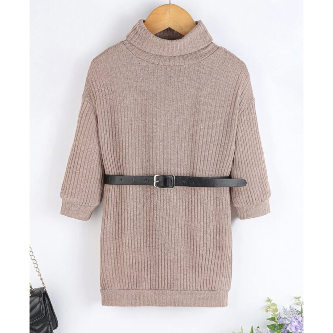 SHEIN キッズ ニット ワンピース ベルト付き 100cm キッズ/ベビー/マタニティのキッズ服女の子用(90cm~)(ワンピース)の商品写真