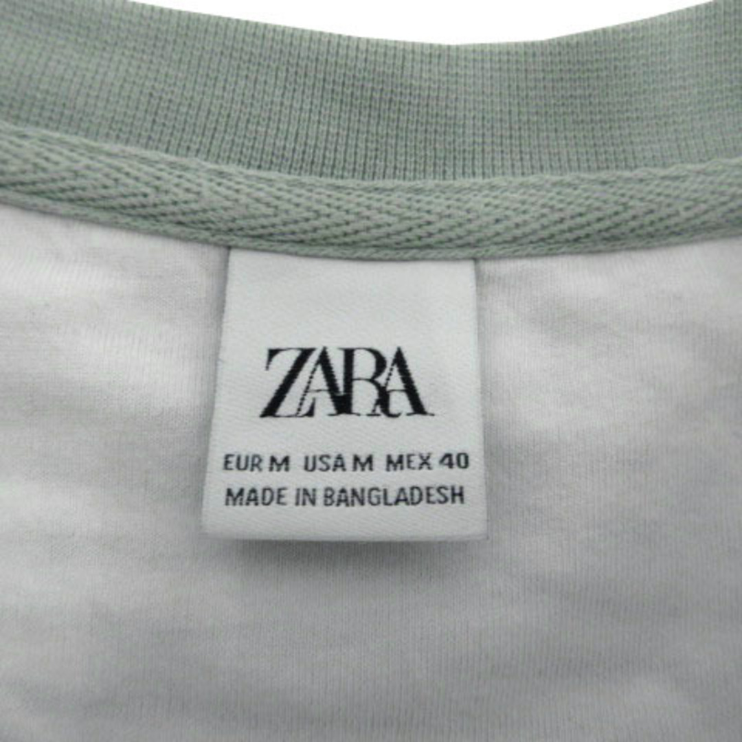 ZARA(ザラ)のZARA Tシャツ ニット 半袖 コットン ボーダー ホワイト 白 緑系 M メンズのトップス(Tシャツ/カットソー(半袖/袖なし))の商品写真