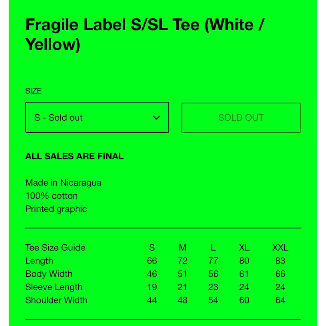 kyne xl Tシャツ 完売 Fragile Label  (Yellow) 4