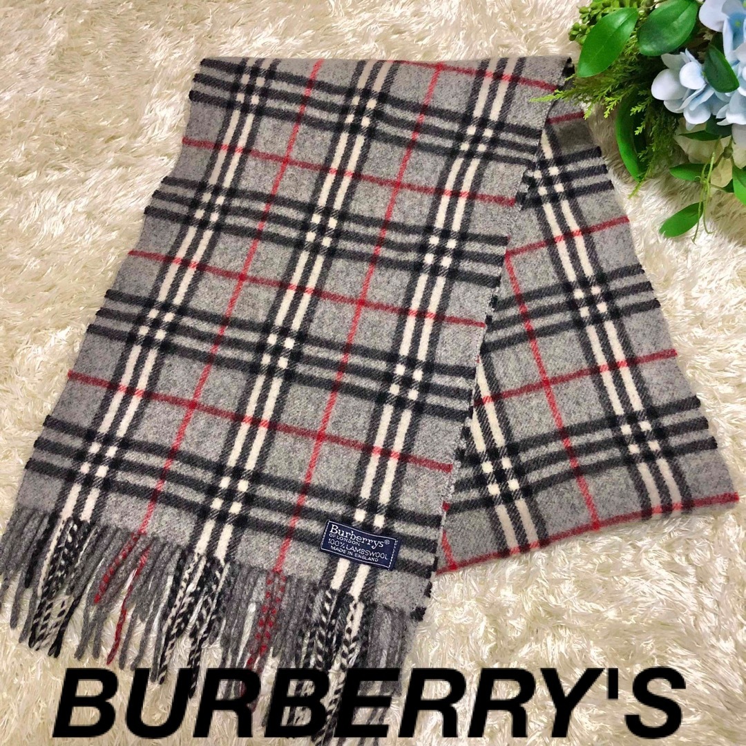 BURBERRY(バーバリー)のバーバリーズ✨チェックマフラー　イングランド製　ラムウール100% グレー レディースのファッション小物(マフラー/ショール)の商品写真