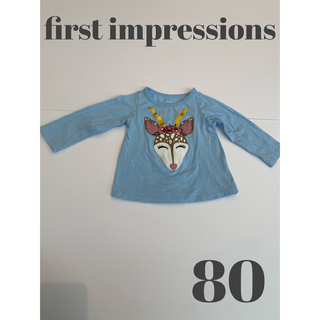 ファーストインプレッション(FIRST IMPRESSIONS)のトナカイ　クリスマス　Tシャツ　長袖　水色　女の子　80(Ｔシャツ)