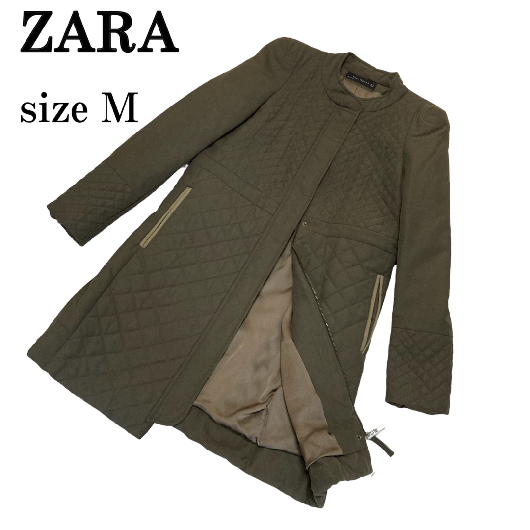 ZARA(ザラ)のZARA WOMAN キルティングコート M カーキ ザラ 訳あり レディースのジャケット/アウター(ロングコート)の商品写真