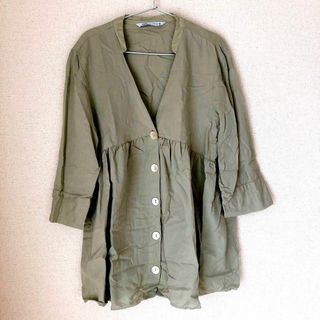 ザラ(ZARA)の美品 zara ザラ チュニック カットソー xs グリーン(シャツ/ブラウス(長袖/七分))