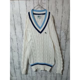 【入手困難】90s 美品 ラコステ ニット アイボリー L ビッグロゴ リブ