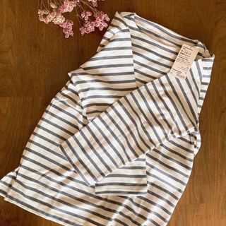 ムジルシリョウヒン(MUJI (無印良品))の無印良品 ボートネック長袖Tシャツ Lサイズ グレーボーダー新品ゆったり着やすい(Tシャツ(長袖/七分))