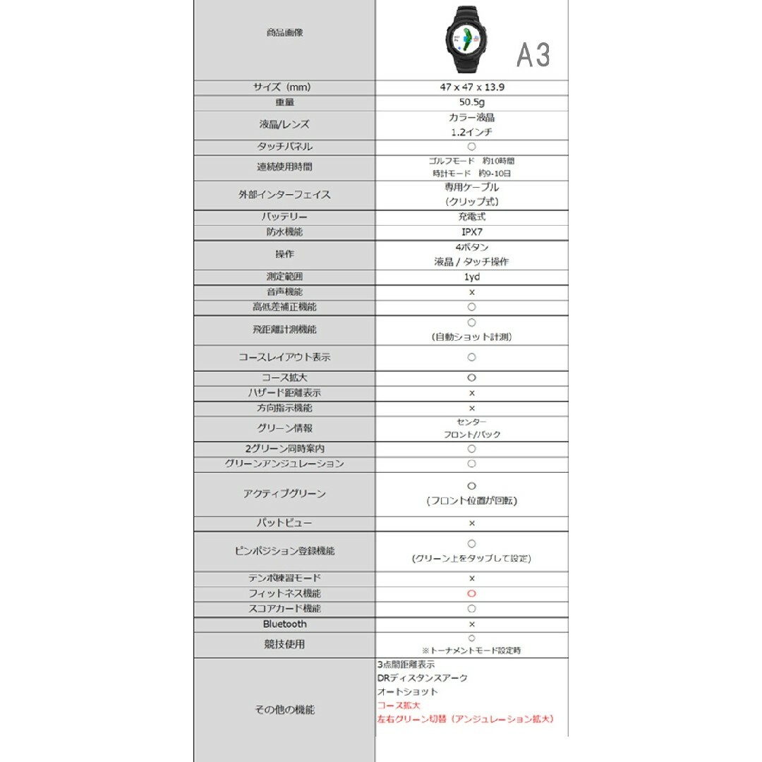 値下げ不可 ボイスキャディ A3 ゴルフGPSナビ 腕時計型 距離測定器 A3 9