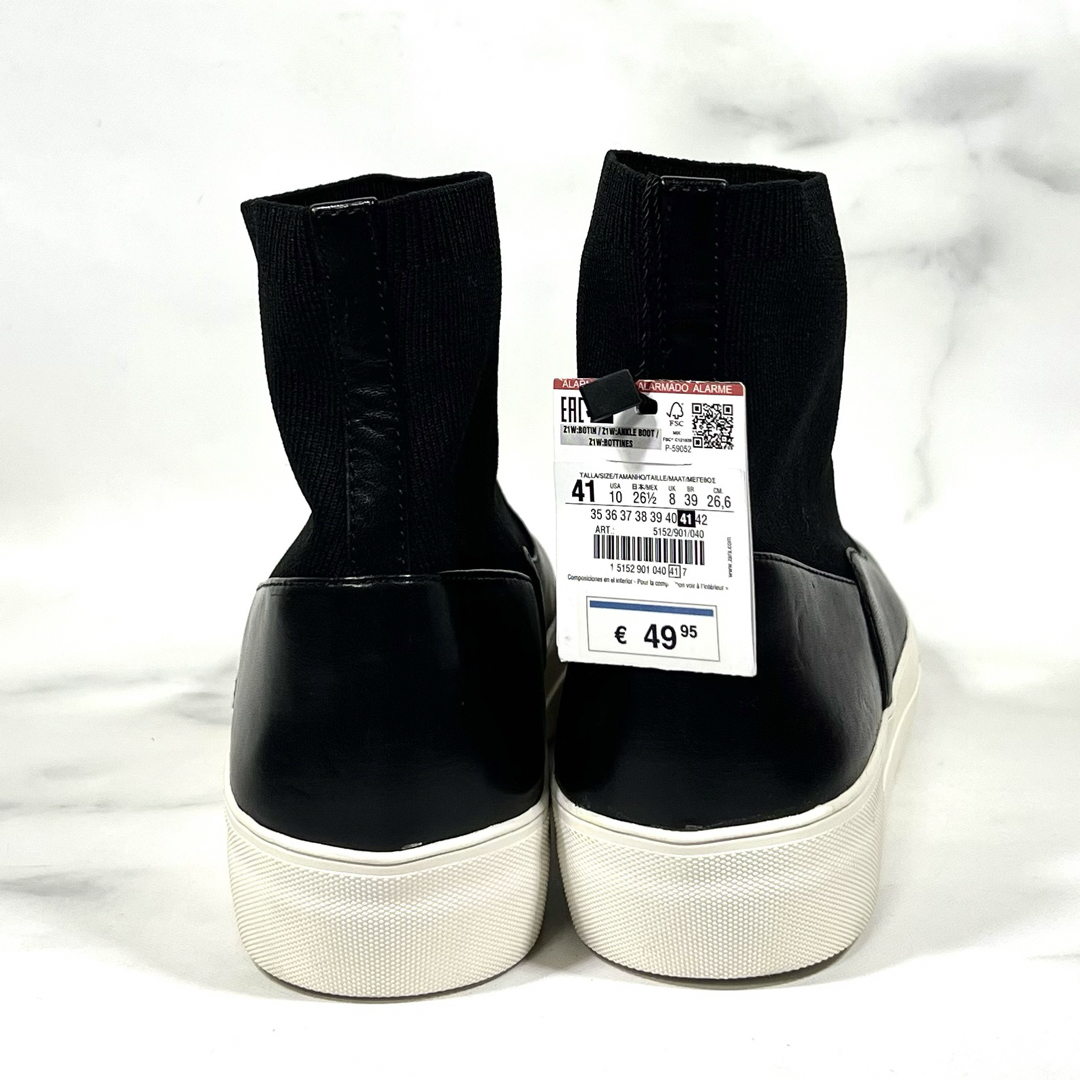 【新品未使用】ZARA コントラスト ハイカットスニーカーブーツ黒白26.5タグ