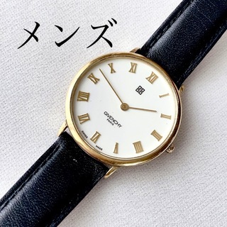 ジバンシー　 腕時計　アナログ　クロノグラフ　レザー　ネイビー　ゴールド