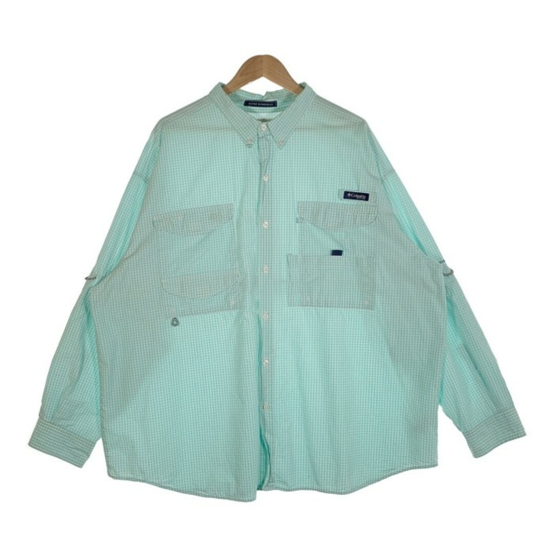 Columbia コロンビア PFG Fishing Plaid Bonehead Shirts フィッシングシャツ チェック ホワイト ライトグリーン Size 3X