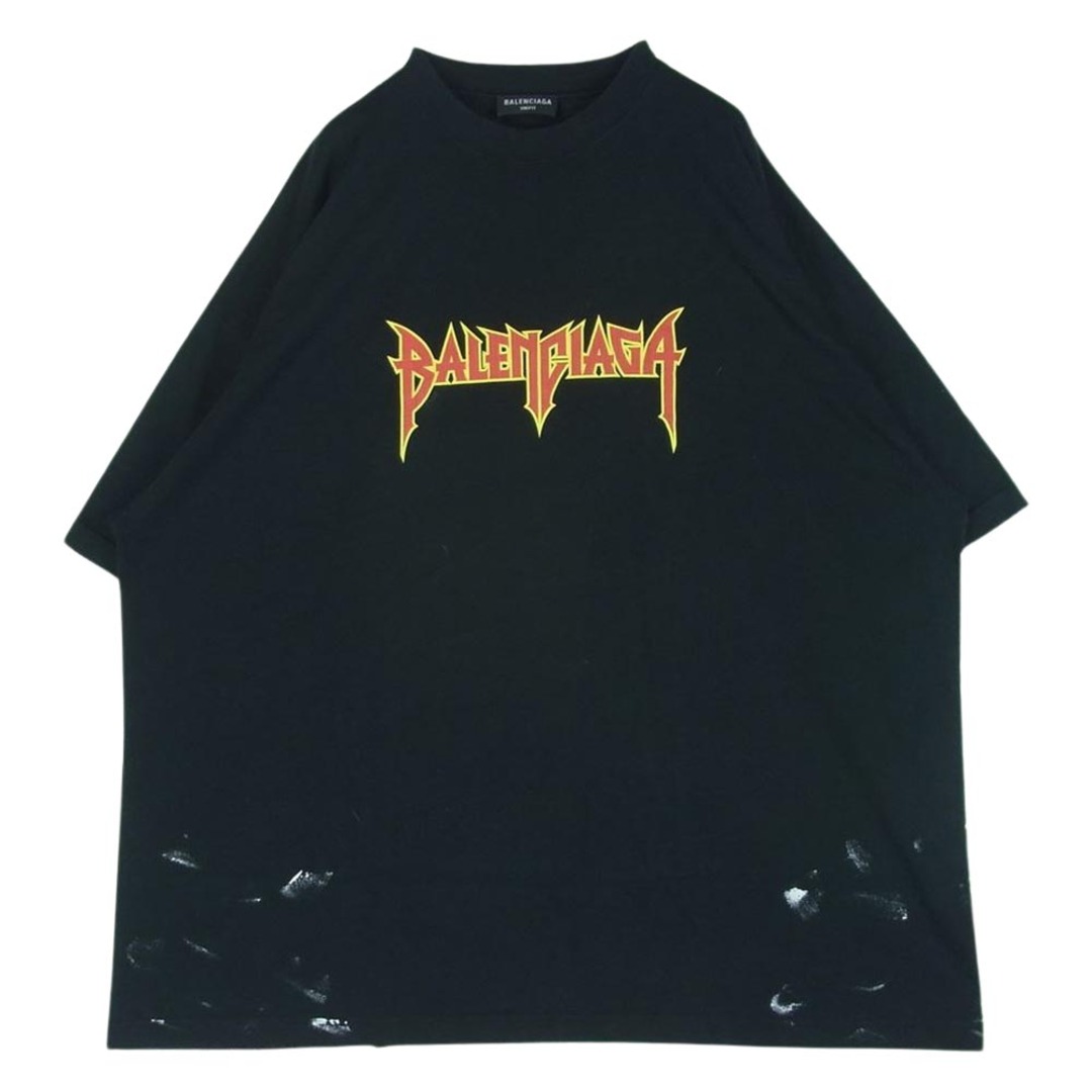 BALENCIAGA バレンシアガ 22SS 694576 TMV88 METAL LOGO CRASHED SS TEE クラッシュ加工 メタルロゴ ペンキ 半袖 Tシャツ ブラック系 5