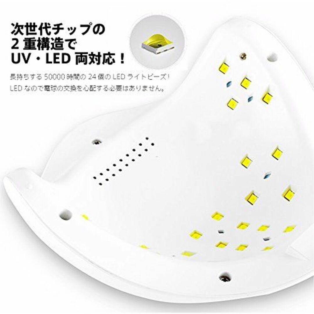 【色: ホワイト】ネイルライト UV＋LED 48w LEDライト 業界注目低ヒ 5