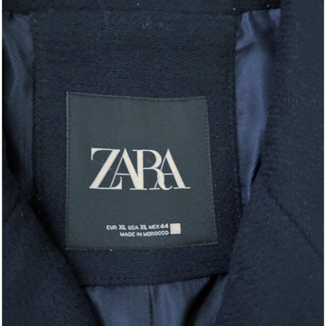 ZARA(ザラ)のZARA ダブルブレストロングコート チェスターコート ネイビー 濃紺 羊毛XL メンズのジャケット/アウター(チェスターコート)の商品写真