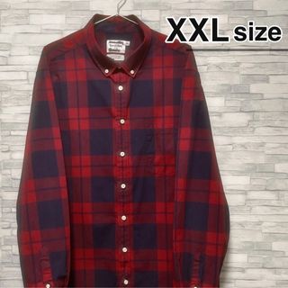 シャツ(shirts)のシャツ　長袖　XXL　チェック柄　レッド　赤　ネイビー　ボタンダウン　USA古着(シャツ)