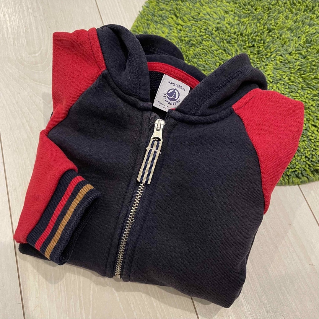 PETIT BATEAU(プチバトー)のプチバトー 4ans 102cm フード パーカー キッズ/ベビー/マタニティのキッズ服男の子用(90cm~)(カーディガン)の商品写真