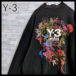 ワイスリー(Y-3)の【希少デザイン】Y-3☆バックロゴフラワーアートスウェット　黒　オーバーサイズ(スウェット)