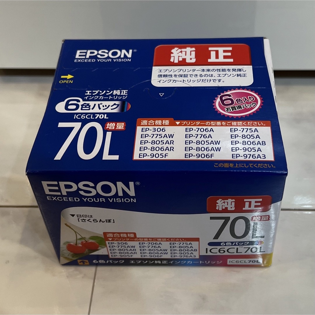 EPSON(エプソン)の【新品】エプソン 純正 インク さくらんぼ IC6CL70L 6色 増量  スマホ/家電/カメラのPC/タブレット(PC周辺機器)の商品写真