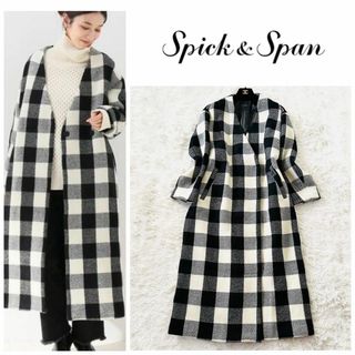 スピックアンドスパン(Spick & Span)の【美品】Spick and Span ブロックチェック Vカラーロングコート38(ロングコート)