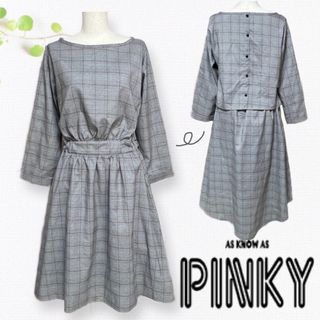 AS KNOW AS PINKY 膝丈ワンピース 総柄 花柄 リボン 紐ベルト