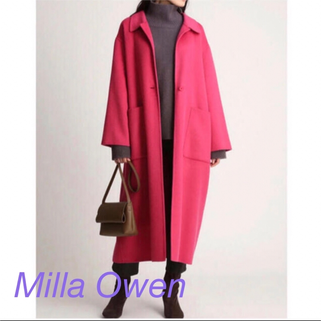 Mila Owen(ミラオーウェン)の【美品】ミラオーウェン ピンク チェスターコート ♧羊毛、アルパカ混 軽く暖かい レディースのジャケット/アウター(ロングコート)の商品写真