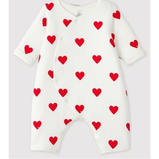 プチバトー(PETIT BATEAU)のハートプリント足なしロンパース PETIT BATEAU(ロンパース)