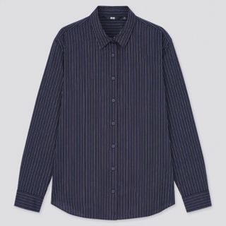 ユニクロ(UNIQLO)のユニクロ　レーヨンブラウス　長袖　ネイビー　ストライプ (シャツ/ブラウス(長袖/七分))