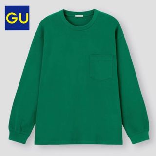 ジーユー(GU)のGU ヘビーウェイトクルーネックT 長袖 グリーン(Tシャツ/カットソー(七分/長袖))