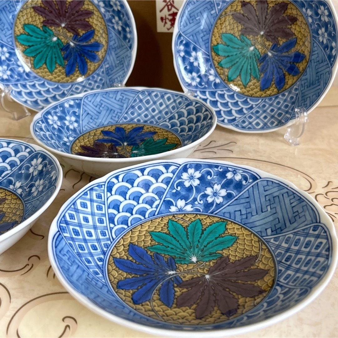 九谷青窯 - 九谷焼 中鉢揃 5枚セット 吉田屋 中皿 深皿 煮物鉢 染付