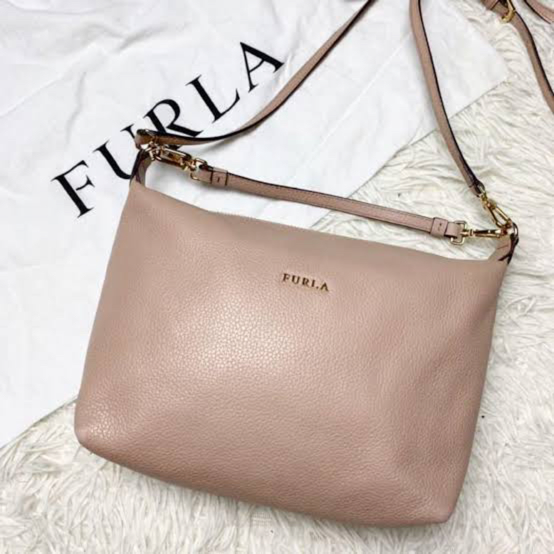 【美品】FURLA フルラ ショルダーバッグ ピンク　レザー ダブルファスナー