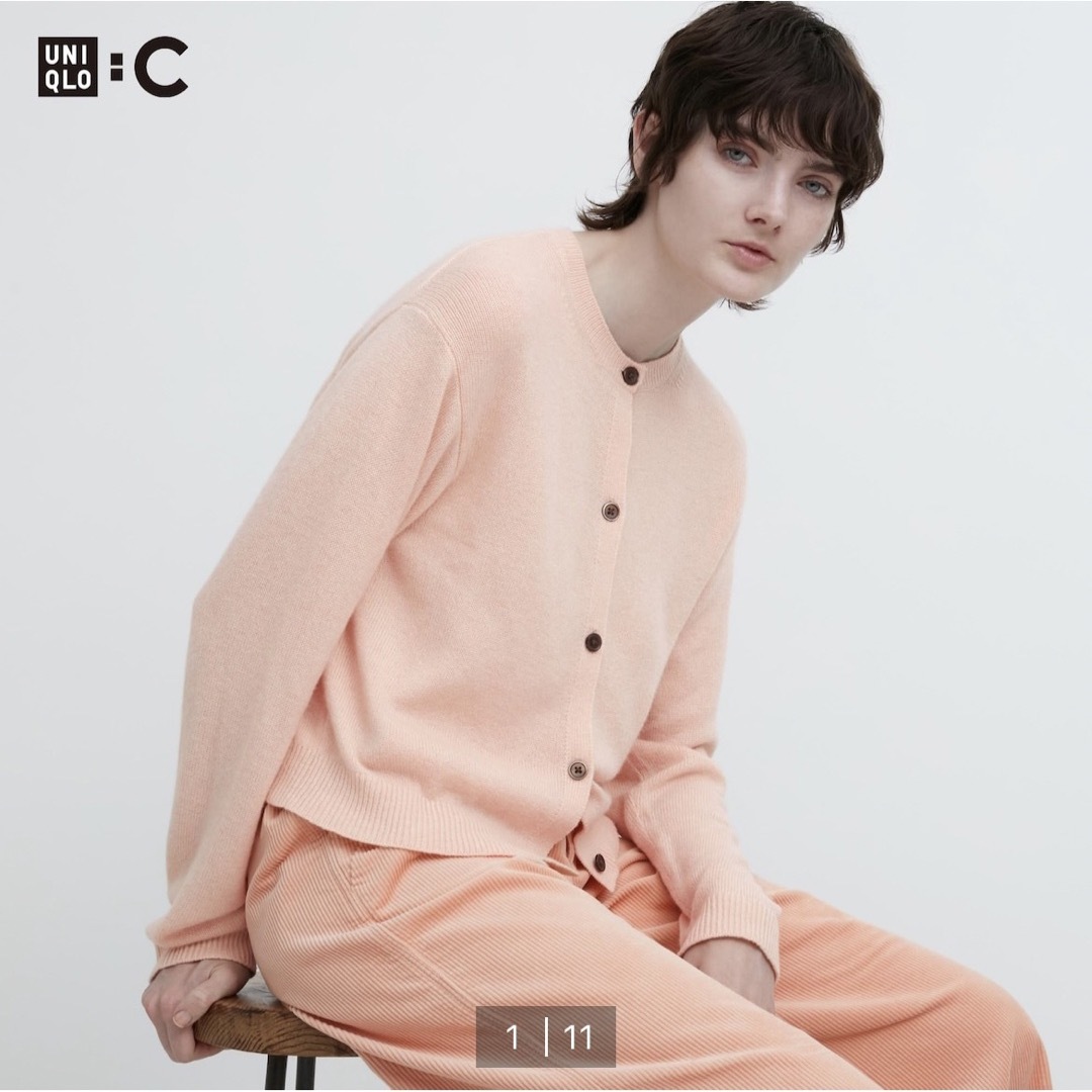 L カシミヤクルーネックショートカーディガン-