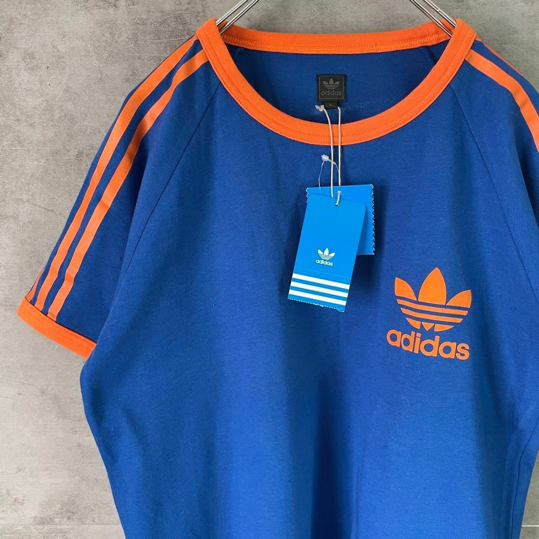 【タグ付き、Y2K◎】adidasリンガーTシャツ半袖　さらば森田　ブルー青L