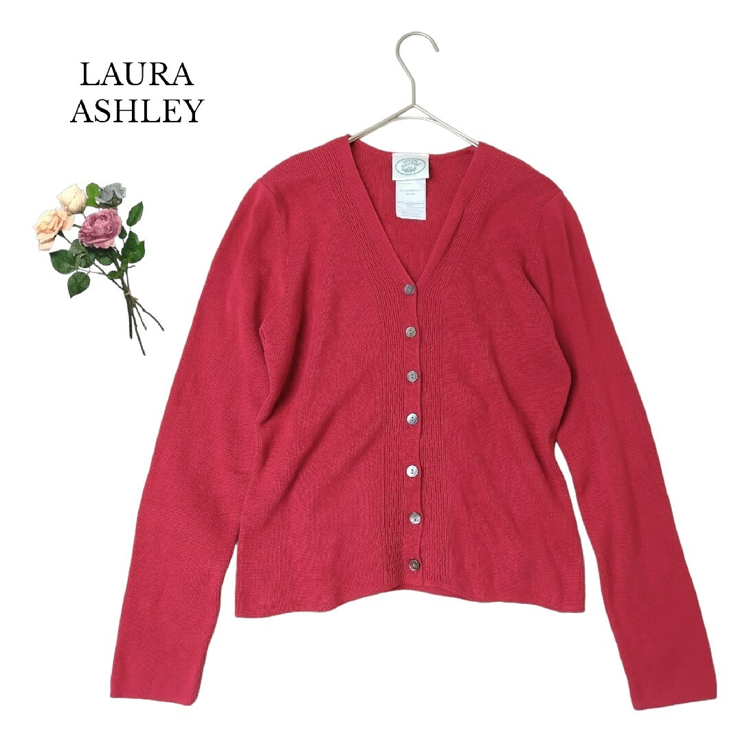 LAURA ASHLEY(ローラアシュレイ)の極良品 LAURA ASHLEY カーディガン S 赤 綿100% レディースのトップス(カーディガン)の商品写真