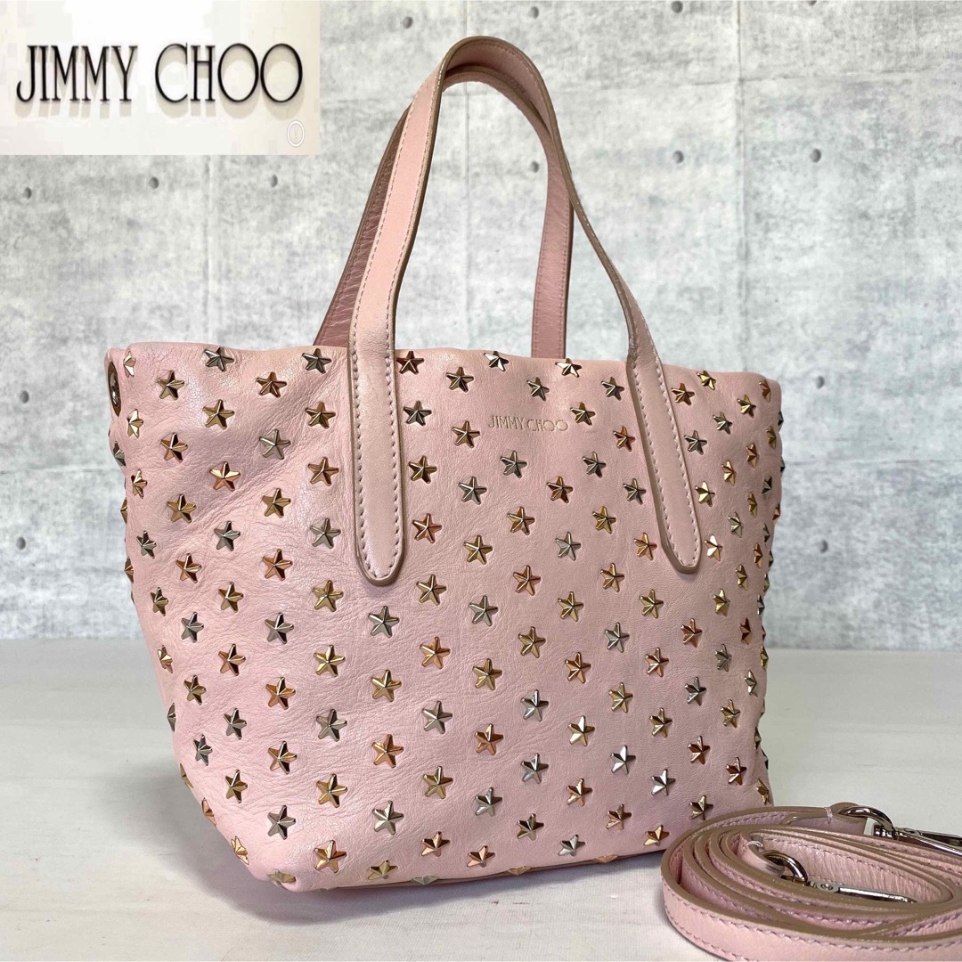 【良品】JIMMY CHOO MINISARA ベビーピンク2WAYハンドバッグ