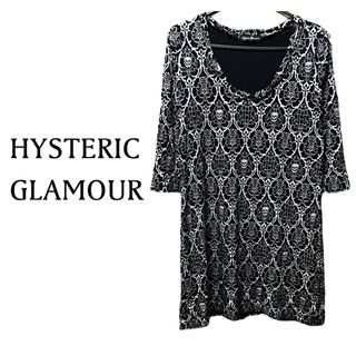 HYSTERIC GLAMOUR ヒステリックグラマー ワンピース ポロシャツ チュニック ブラック イエロー 黒 FREE ミニ丈 半袖 襟付き スマイル ニコちゃん 刺繍 鹿の子 コットン 綿 カジュアル おしゃれ 春夏 ブランド 総柄【レディース】