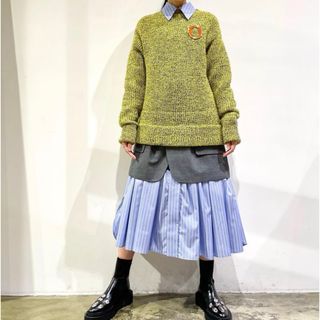 美品　TOGA トーガ　変形半袖ニット　グレー　グリーン　Mサイズ　ウール