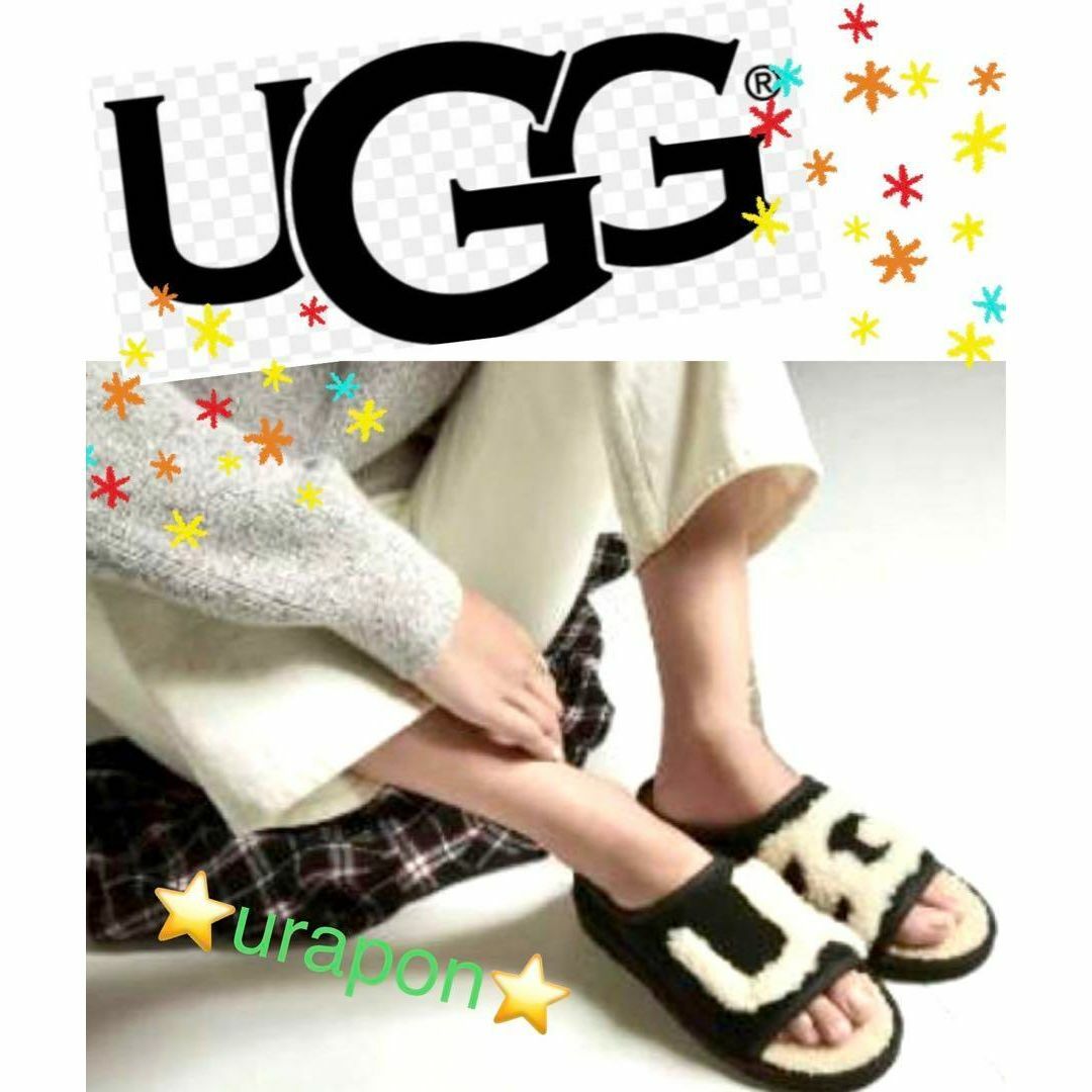 スエードロゴ激レア・超入手困難✨✨新品✨23✨UGG✨SLIDE✨でかロゴ✨ファーサンダル