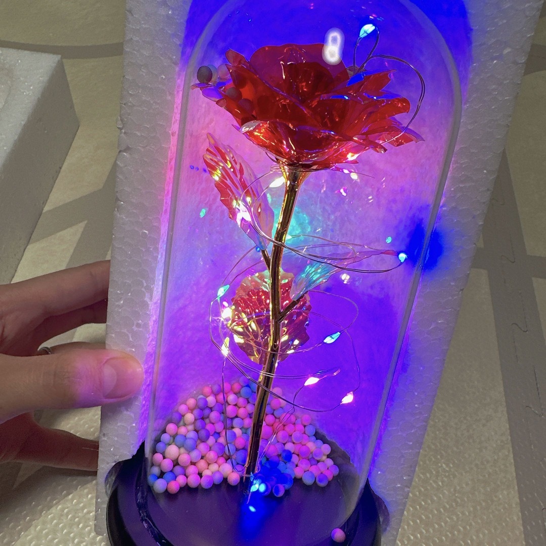 プリザーブド フラワー LED ライト 花 装飾 バラ 花 フラワードーム 薔薇 ハンドメイドのフラワー/ガーデン(プリザーブドフラワー)の商品写真