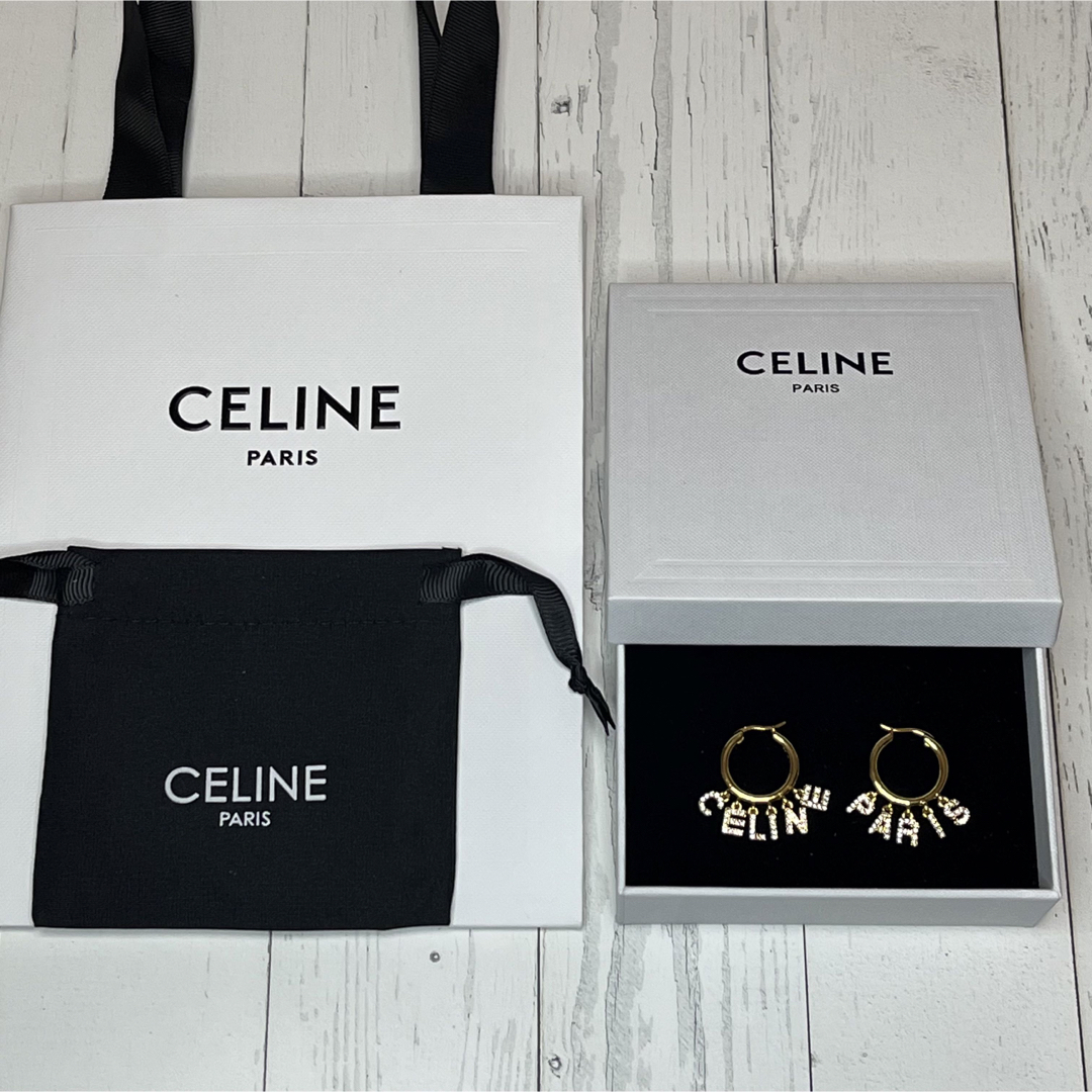 celineCELINE PARIS HOOPS セリーヌ ロゴ ピアス クリスタル