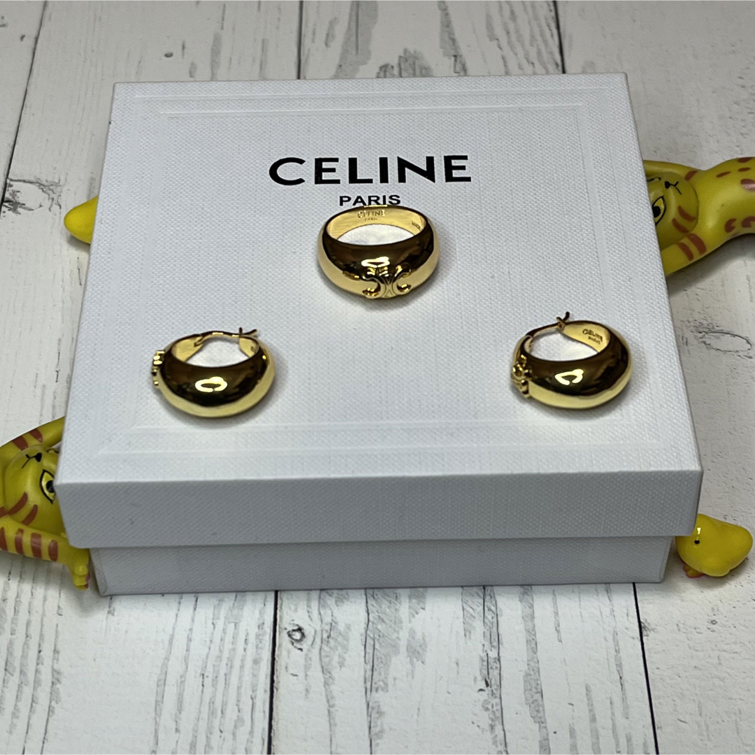 CELINE TRIOMPHE セリーヌ トリオンフ リング ピアス セット 金-