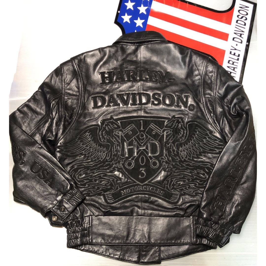 Harley Davidson(ハーレーダビッドソン)の【稀少！全面刺繍！入手困難】美品羊革ハーレーダビッドソン　ライダース　ジャケット メンズのジャケット/アウター(ライダースジャケット)の商品写真