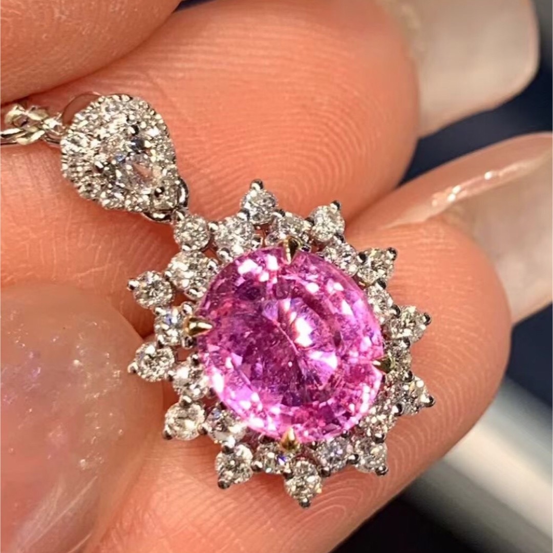 天然パパラチアサファイア ダイヤ ペンダントトップ2.14ct k18 ¥の通販